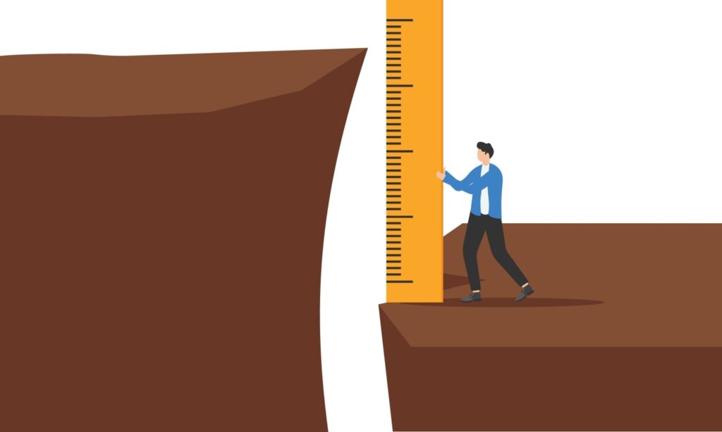 animated man holding ruler measuring hill size