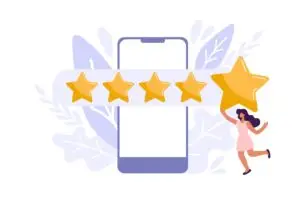 animated woman giving 5 star review